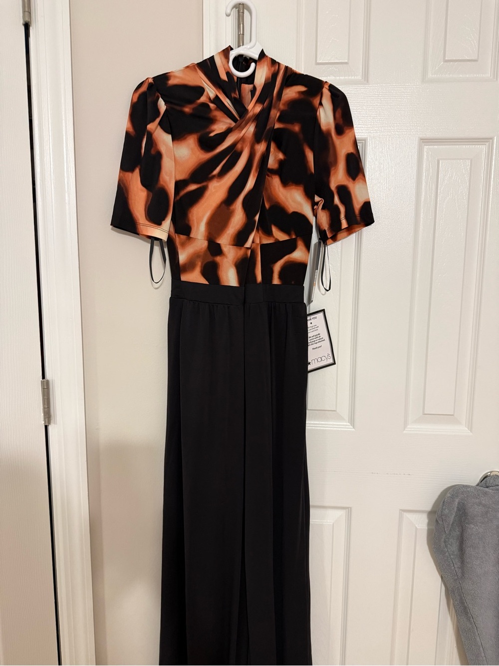 Women's Printed Twisted Short-Sleeve Wide-Leg Jumpsuit